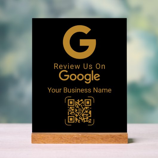 Gold Google Review QR Code Black Acryl Bord (Neutraal)
