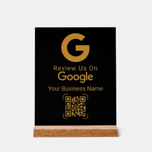 Gold Google Review QR Code Black Acryl Bord (Voorkant)