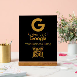 Gold Google Review QR Code Black Acryl Bord