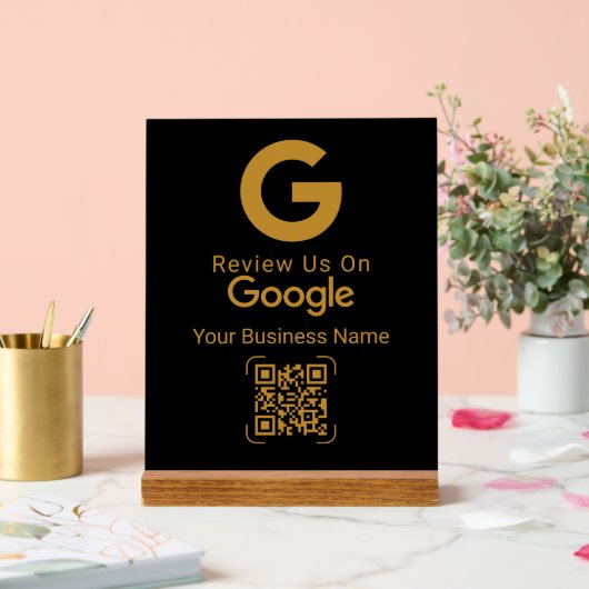 Gold Google Review QR Code Black Acryl Bord (Huwelijk)