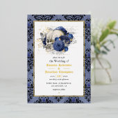 Gold Gothic Floral Wedding Folie Uitnodiging (Staand Voorkant)