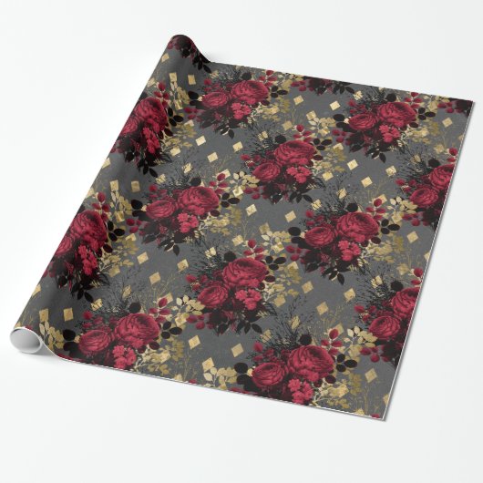 Gold Gothic Grunge Kerstmis Pattern Cadeaupapier (Uitgerold)