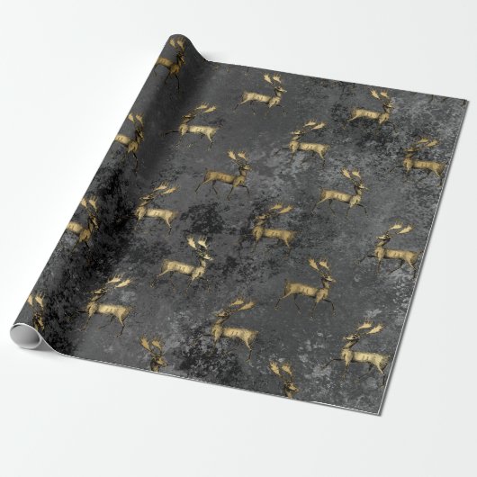 Gold Gothic Grunge-kerstrendierpatroon Cadeaupapier (Uitgerold)