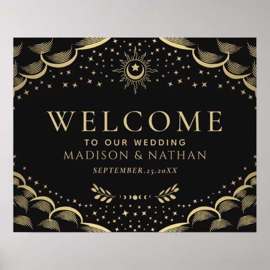 Gold Gothic Tarot Card Weddenschap Welkomstteken Poster (Voorkant)