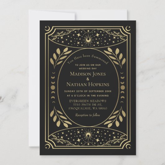 Gold Gothic  Tarot Wedding QR Uitnodiging (Voorkant)