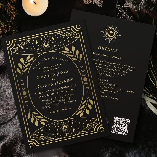Gold Gothic  Tarot Wedding QR Uitnodiging