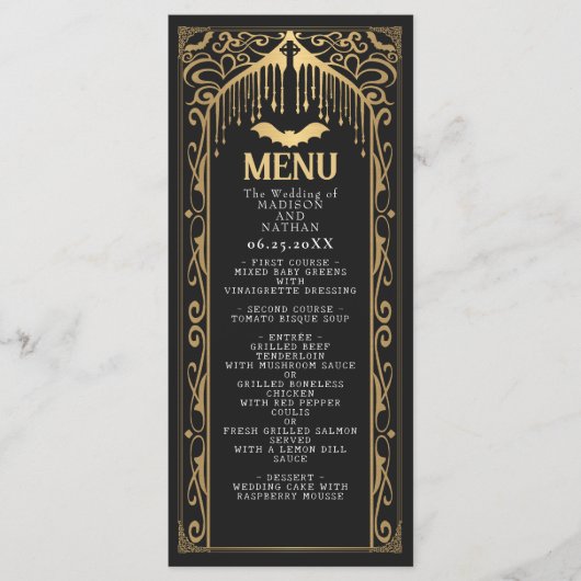 Gold Gothic Vampire Cathedral Wedding Menu (Voorkant)