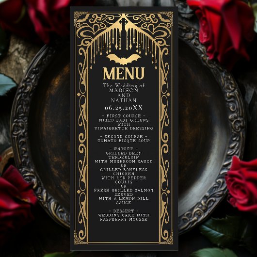 Gold Gothic Vampire Cathedral Wedding Menu