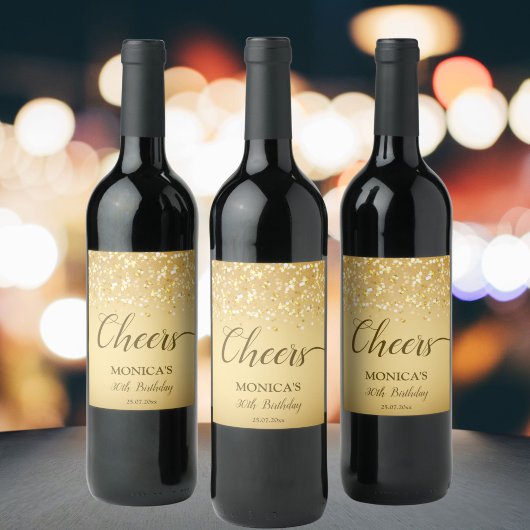 Gold gouden sparkles feest gepersonaliseerd wijn etiket
