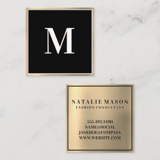 Gold gradiënt achtergrond | Monogram Vierkante Visitekaartje (Voorkant / Achterkant)