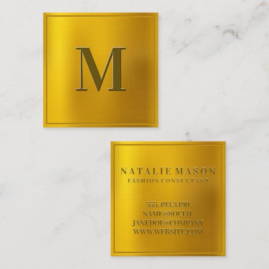 Gold gradiënt achtergrond | Monogram Vierkante Visitekaartje (Voorkant / Achterkant)