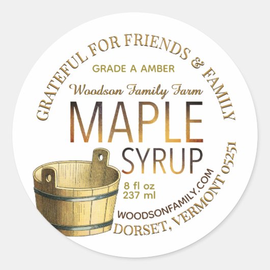 Gold Gradient Maple Syrup Label met Sap Bucket (Voorkant)