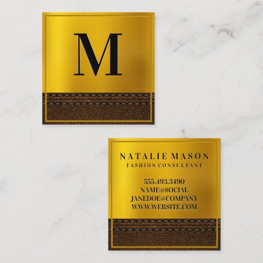 Gold Gradient Monogram | Grens Vierkante Visitekaartje (Voorkant / Achterkant)