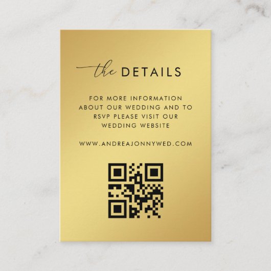 Gold gradiënt QR-code Foto van de Details Wedding  Informatiekaartje (Voorkant)