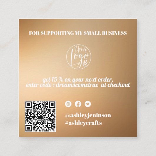 Gold gradiënt retro manuscriptorde dank u vierkante visitekaartje (Achterkant)