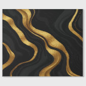 Gold Gradient Swirls on Black Pattern – Luxury Cadeaupapier (Vlak)