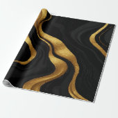 Gold Gradient Swirls on Black Pattern – Luxury Cadeaupapier (Uitgerold)