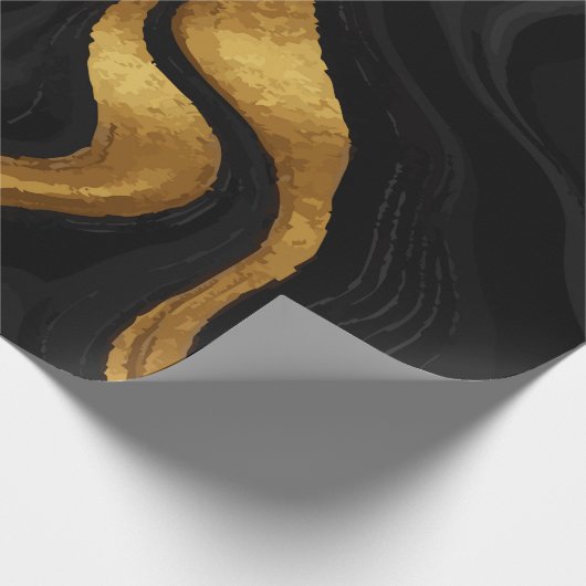 Gold Gradient Swirls on Black Pattern – Luxury Cadeaupapier (Hoek)