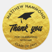 Gold Graduating Class Thank You Grad Cap Ronde Sticker (Voorkant)