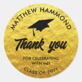 Gold Graduating Class Thank You Grad Cap Ronde Sticker