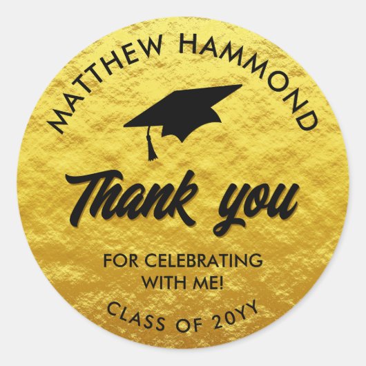 Gold Graduating Class Thank You Grad Cap Ronde Sticker (Voorkant)