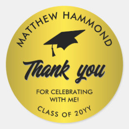 Gold Graduating Class Thank You Grad Cap Ronde Sticker