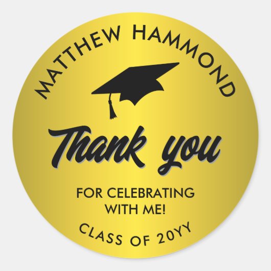 Gold Graduating Class Thank You Grad Cap Ronde Sticker (Voorkant)