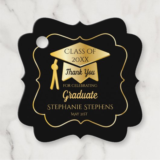 Gold Graduation Cap Class Jaar Bedankt Bedankjes Labels (Voorkant)