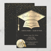 Gold Graduation Cap, Confetti Disco Ball Afstudere Kaart (Voorkant / Achterkant)