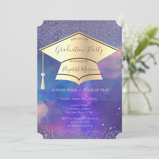 Gold Graduation Cap,Diamonds Afstuderen Kaart (Staand voorkant)