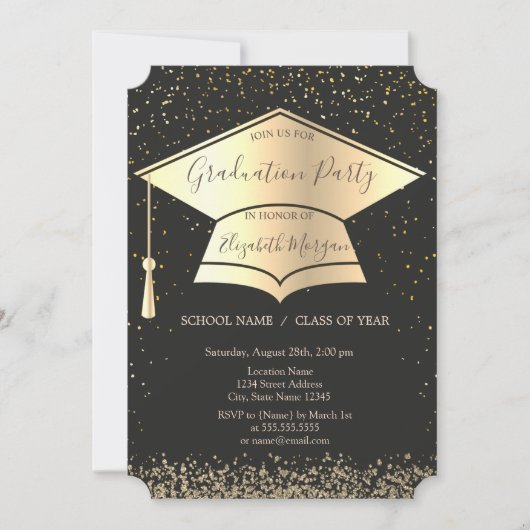 Gold Graduation Cap, Diamonds Confetti Afstuderen Kaart (Voorkant)