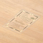 Gold Graduation Cap Diamonds Navy Blue Afstuderen Acryl Uitnodigingen (Laagn)