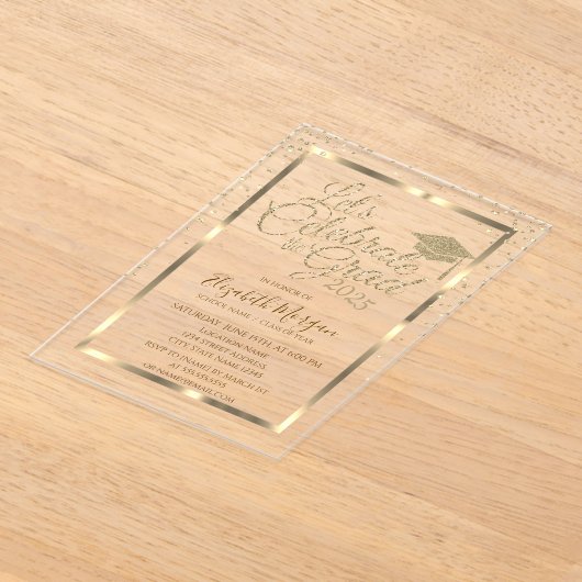 Gold Graduation Cap Diamonds Navy Blue Afstuderen Acryl Uitnodigingen (Laagn)