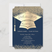 Gold Graduation Cap, Diamonds Navy Blue Afstuderen Kaart (Voorkant)