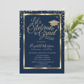Gold Graduation Cap Diamonds Navy Blue Afstuderen Kaart (Staand voorkant)