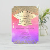 Gold Graduation Cap, Diamonds Ombre Afstuderen Kaart (Staand voorkant)
