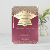 Gold Graduation Cap, Diamonds Red Afstuderen Kaart (Staand voorkant)