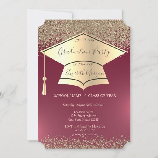 Gold Graduation Cap, Diamonds Red Afstuderen Kaart (Voorkant)