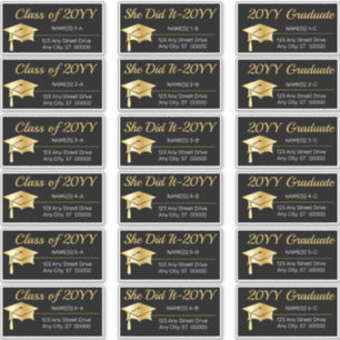 Gold Graduation Cap Klasse Jaar Adresetiketten Sticker