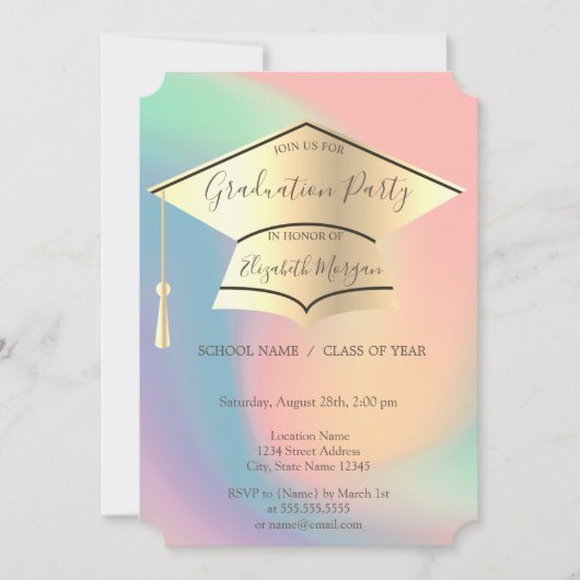 Gold Graduation Cap, kleurrijk Afstuderen Kaart (Voorkant)