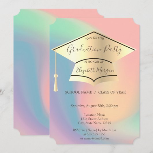 Gold Graduation Cap, kleurrijk Afstuderen Kaart (Voorkant / Achterkant)