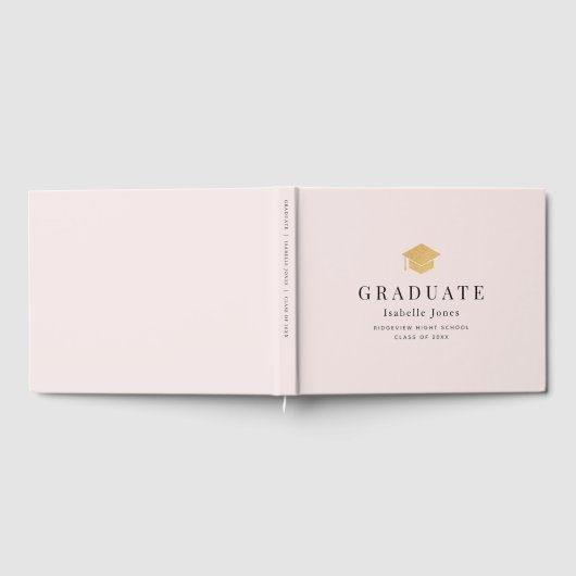 Gold Graduation Cap Minimalistisch Roze Afstuderen Gastenboek (Volledig)