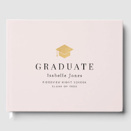 Gold Graduation Cap Minimalistisch Roze Afstuderen Gastenboek