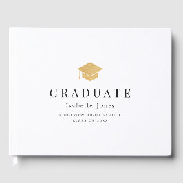 Gold Graduation Cap Minimalistisch Wit Afstuderen Gastenboek