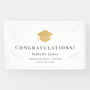 Gold Graduation Cap Minimalistisch Wit Afstuderen Spandoek