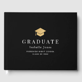 Gold Graduation Cap Minimalistisch Zwart Afstudere Gastenboek