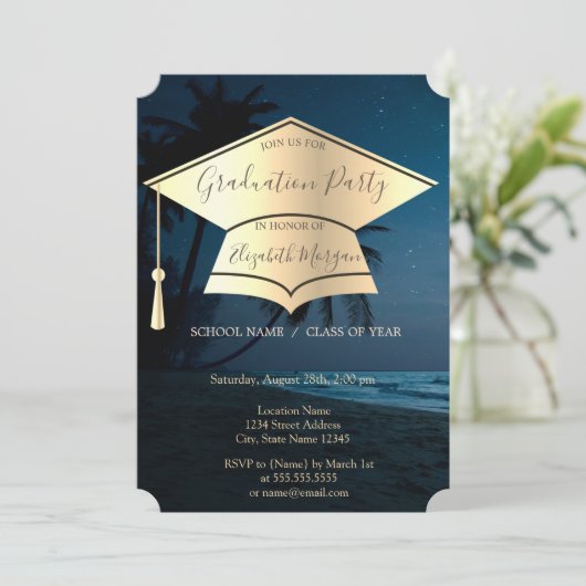 Gold Graduation Cap, Palms Afstuderen Kaart (Staand voorkant)