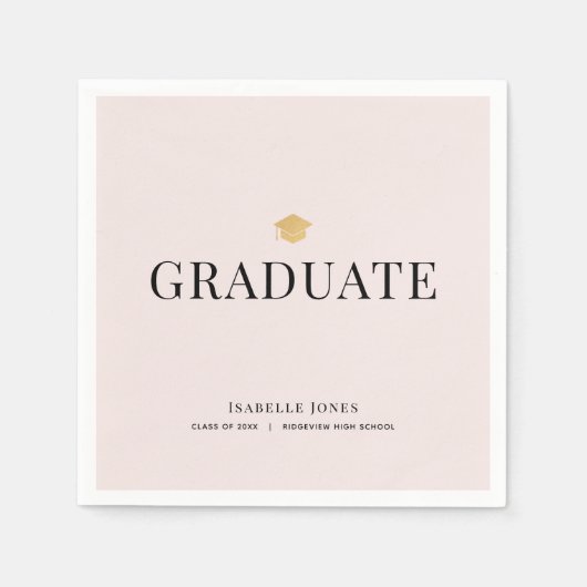 Gold Graduation Cap Roze Afstuderen Papier Servet (Voorkant)