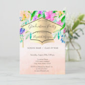 Gold Graduation Cap Spring Flowers Afstuderen Kaart (Staand voorkant)