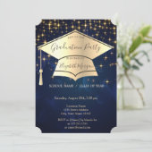 Gold Graduation Cap, Stars Blue Afstuderen Kaart (Staand voorkant)